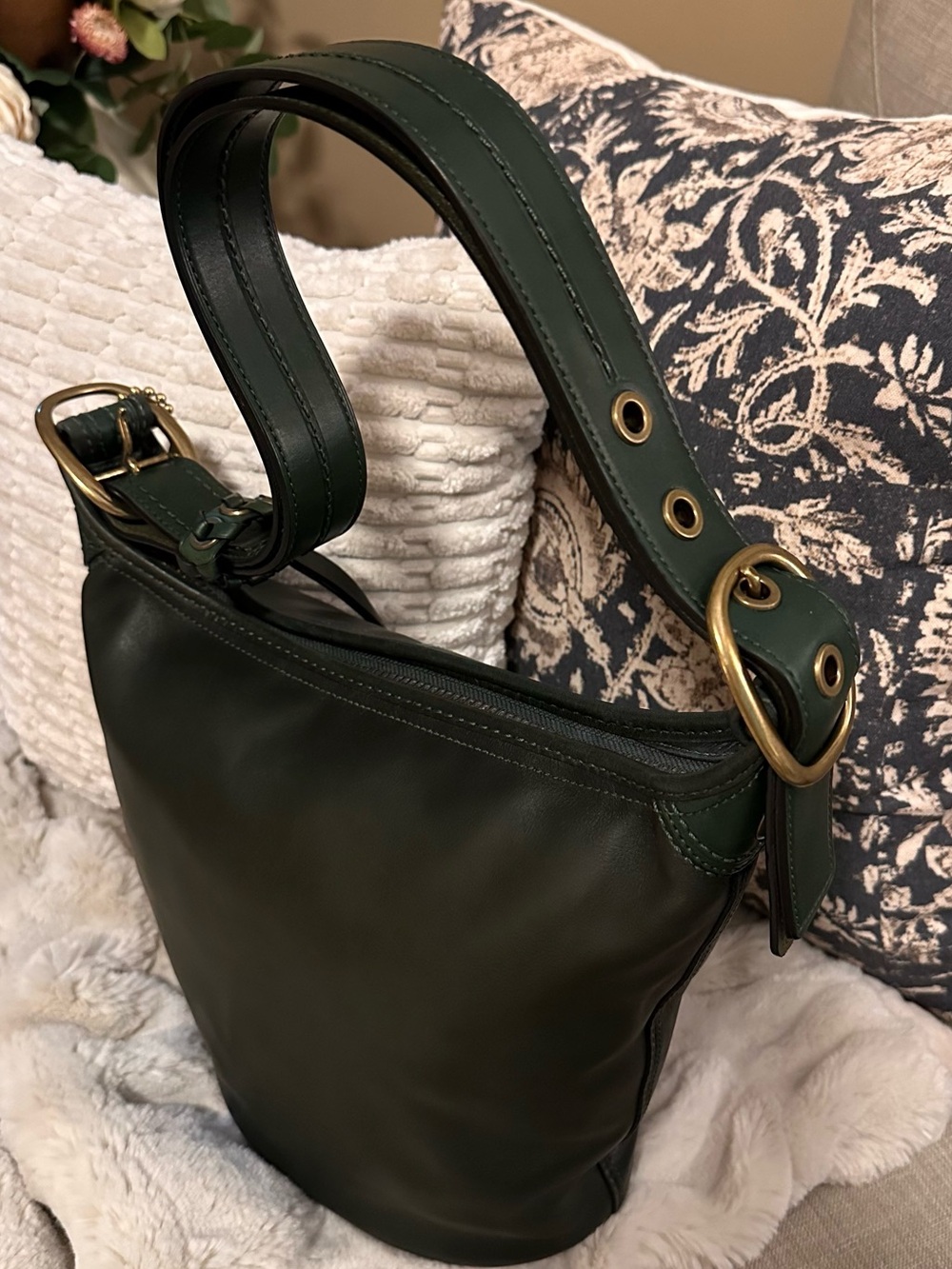 Vintage 2007 Coach Bleecker Tattersall Duffle Bucket Bag | Bottle Green - Picture 7 of 16